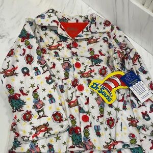 Dr Seuss NWT “Grinch” kids flannel button front Christmas pajamas. Size 4T